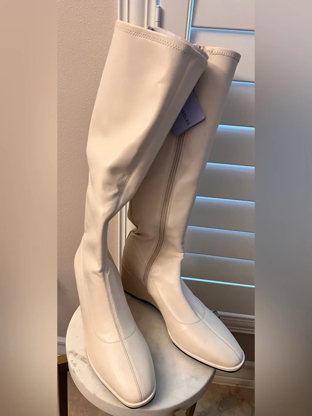 AEROSOLES Angela Wedge Cream Knee-High Wedge Boot